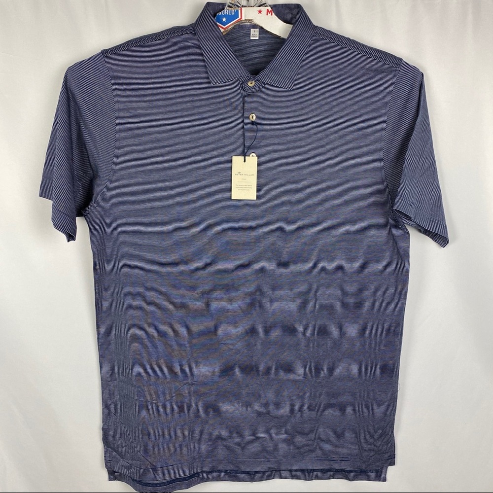 Peter Millar Crown Navy Blue Striped Polo Shirt - Picture 2 of 6